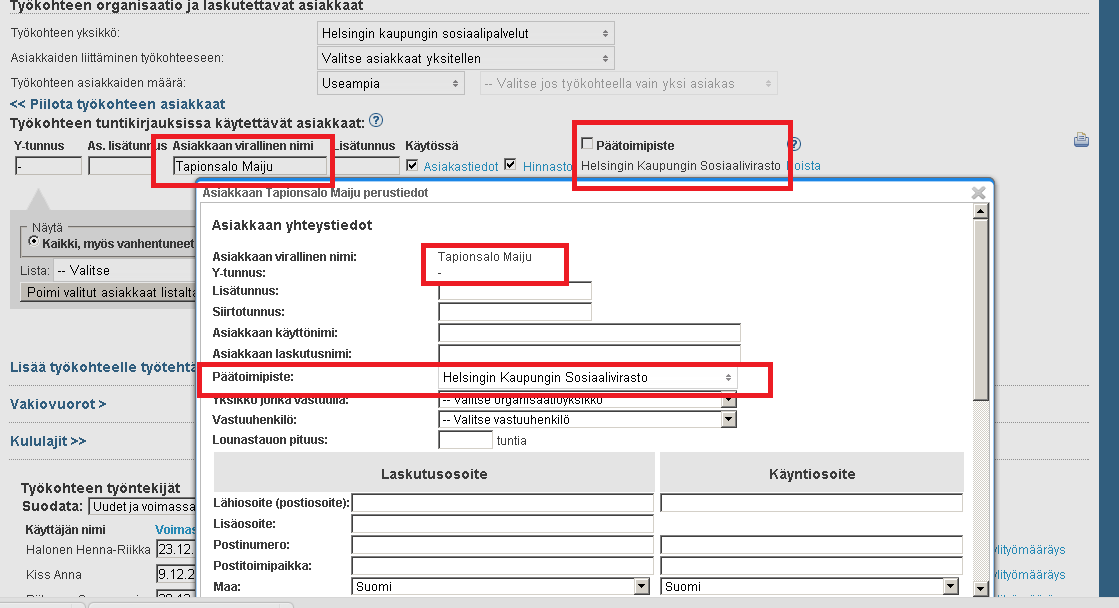 Asiakkaan lisätiedot -ikkuna